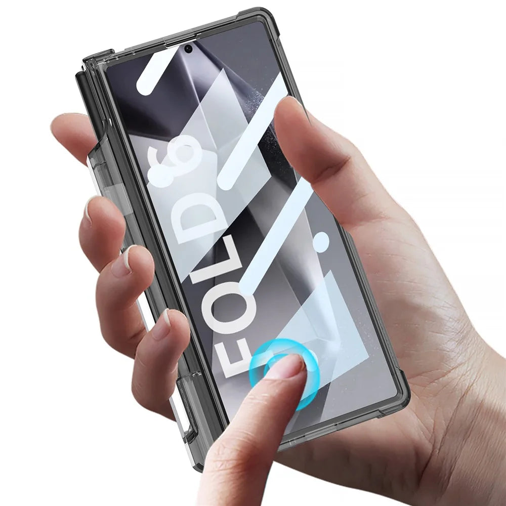 GKK For Samsung Galaxy Z Fold6 5G Case Pen Slot PC Phone Case with Wireless Charging - Transparent Black - 6