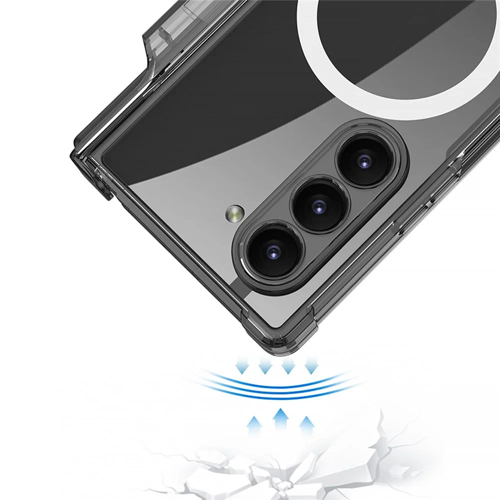 GKK For Samsung Galaxy Z Fold6 5G Case Pen Slot PC Phone Case with Wireless Charging - Transparent Black - 7