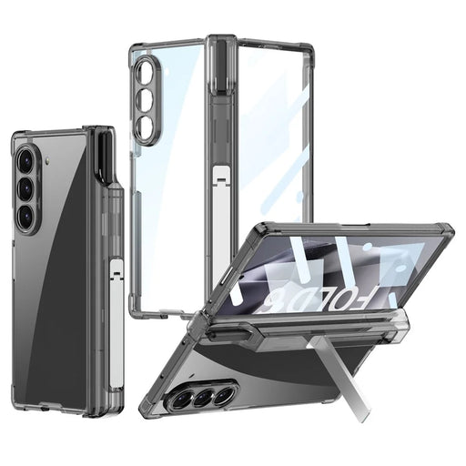 GKK For Samsung Galaxy Z Fold6 5G Case Drop-Proof Airbag Hinge PC Phone Case with Pen Slot - Transparent Black - 1