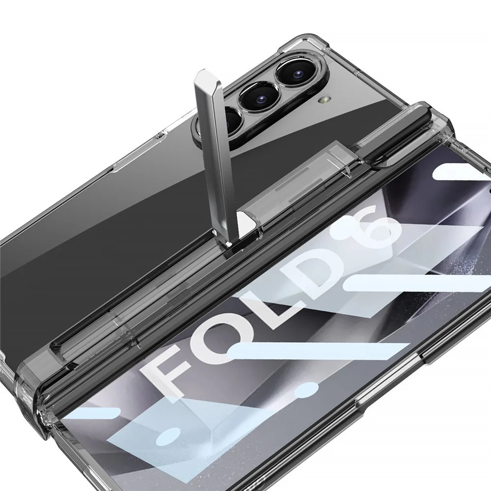 GKK For Samsung Galaxy Z Fold6 5G Case Drop-Proof Airbag Hinge PC Phone Case with Pen Slot - Transparent Black - 4