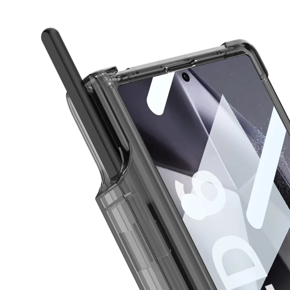 GKK For Samsung Galaxy Z Fold6 5G Case Drop-Proof Airbag Hinge PC Phone Case with Pen Slot - Transparent Black - 5