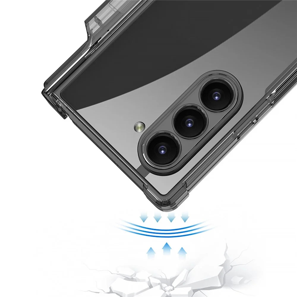 GKK For Samsung Galaxy Z Fold6 5G Case Drop-Proof Airbag Hinge PC Phone Case with Pen Slot - Transparent Black - 7