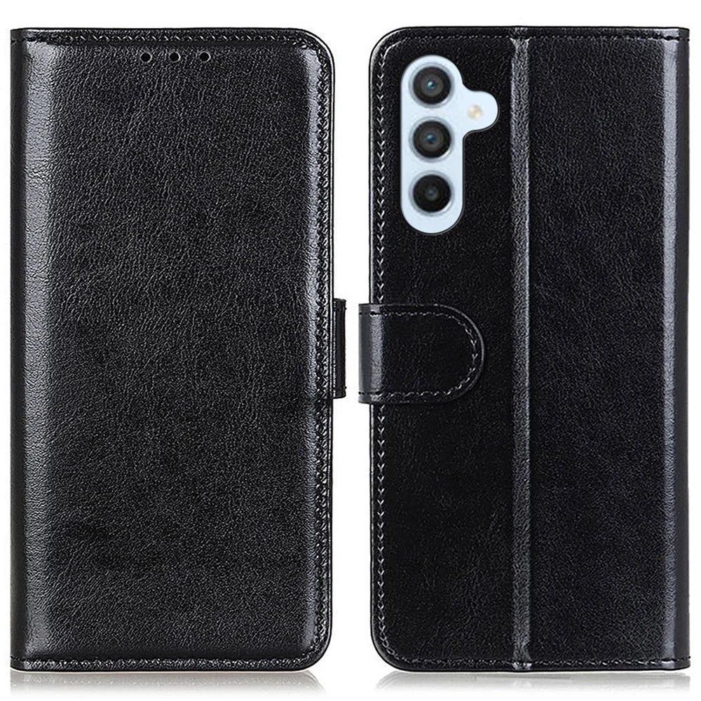 For Samsung Galaxy S24 FE Case PU Leather Wallet Crazy Horse Texture Phone Cover - Black - 1