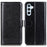For Samsung Galaxy S24 FE Case PU Leather Wallet Crazy Horse Texture Phone Cover - Black - 1