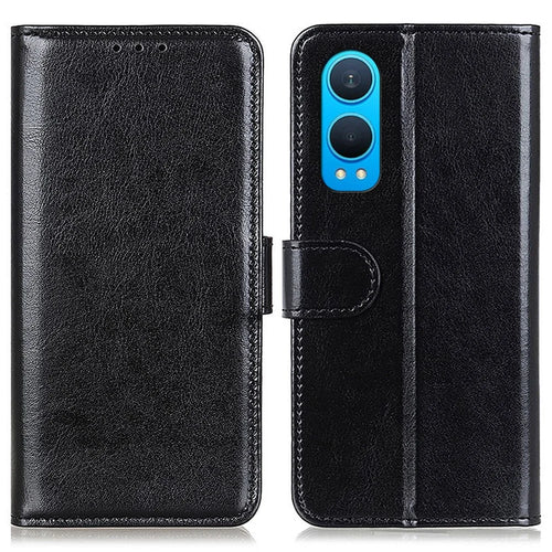 For OnePlus Nord CE4 Lite 5G / Oppo K12x 5G (China) Wallet Case PU Leather Crazy Horse Texture Phone Cover - Black - 1