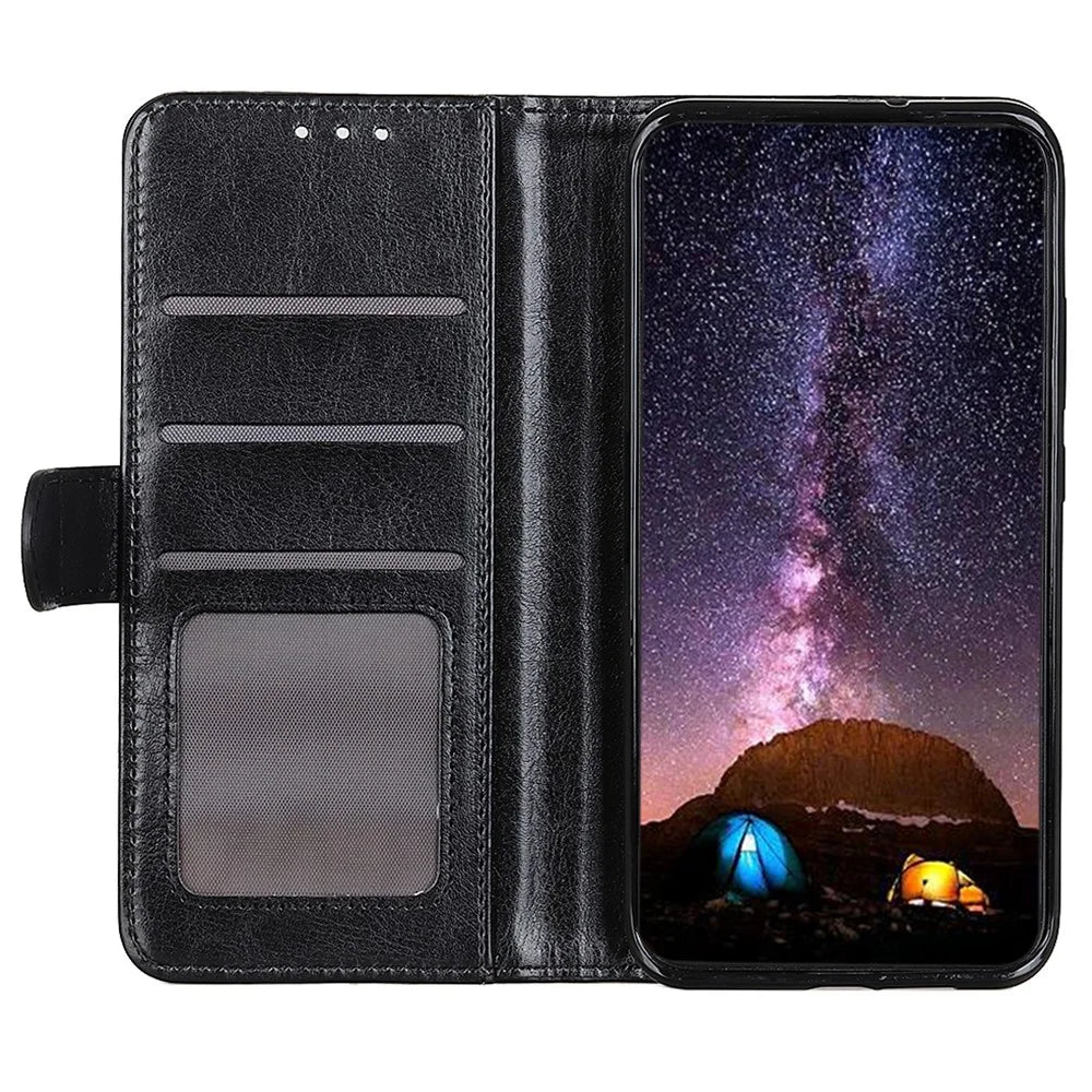 For OnePlus Nord CE4 Lite 5G / Oppo K12x 5G (China) Wallet Case PU Leather Crazy Horse Texture Phone Cover - Black - 2