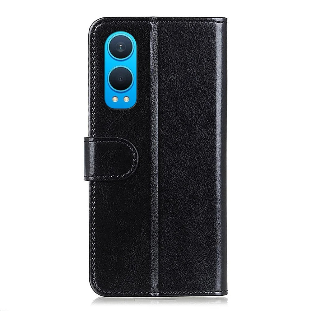 For OnePlus Nord CE4 Lite 5G / Oppo K12x 5G (China) Wallet Case PU Leather Crazy Horse Texture Phone Cover - Black - 6