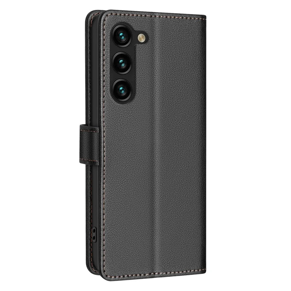 BINFEN COLOR BF32 For Samsung Galaxy S22+ 5G Leather Case Wallet Litchi Texture Phone Cover - Black - 7