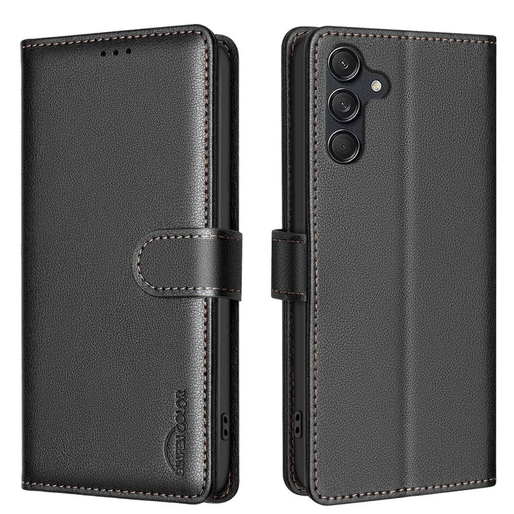 BINFEN COLOR BF32 For Samsung Galaxy A13 5G Leather Phone Case RFID Blocking Cover - Black - 1
