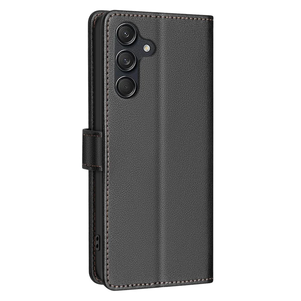 BINFEN COLOR BF32 For Samsung Galaxy A14 4G  /  5G Case RFID Blocking Litchi Texture Leather Cover - Black - 7