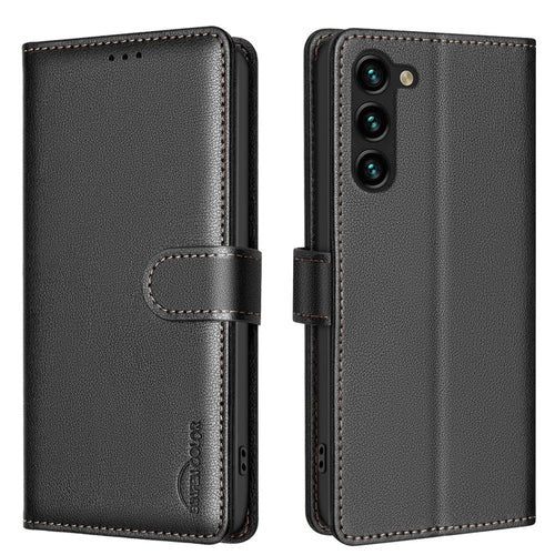 BINFEN COLOR BF32 For Samsung Galaxy S23+ Case Litchi Texture RFID Blocking Leather Phone Cover - Black - 1