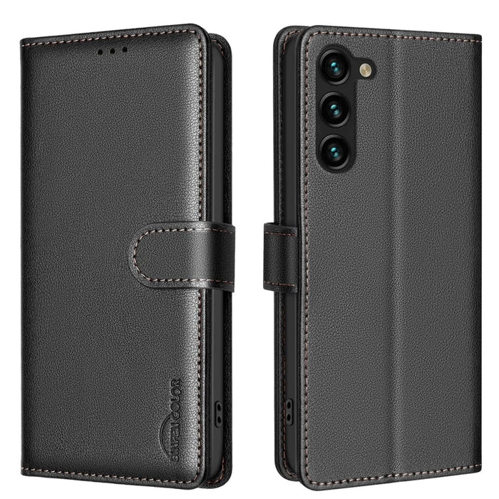 BINFEN COLOR BF32 For Samsung Galaxy S23+ Case Litchi Texture RFID Blocking Leather Phone Cover - Black - 1