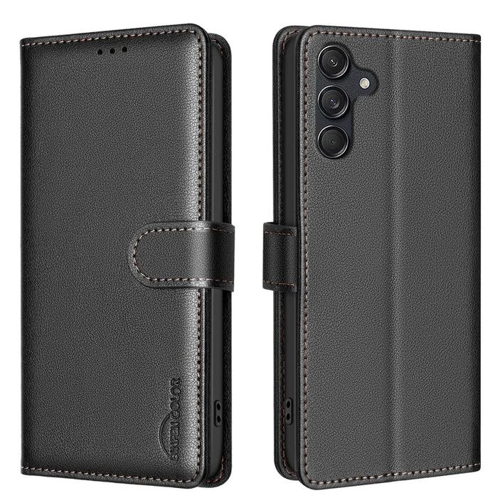 BINFEN COLOR BF32 For Samsung Galaxy A34 5G Case Leather Phone Cover RFID Blocking Wallet - Black - 1