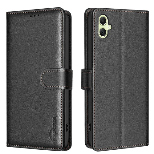 BINFEN COLOR BF32 For Samsung Galaxy A05 4G Case RFID Blocking Card Slots Leather Cover - Black - 1