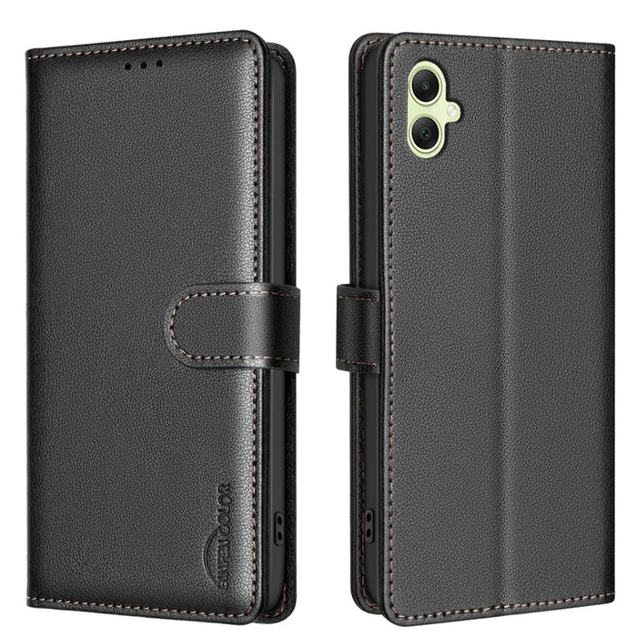 BINFEN COLOR BF32 For Samsung Galaxy A05 4G Case RFID Blocking Card Slots Leather Cover - Black - 1