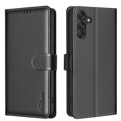 BINFEN COLOR BF32 For Samsung Galaxy A15 4G / 5G Case RFID Blocking Leather Stand Phone Cover - Black - 1