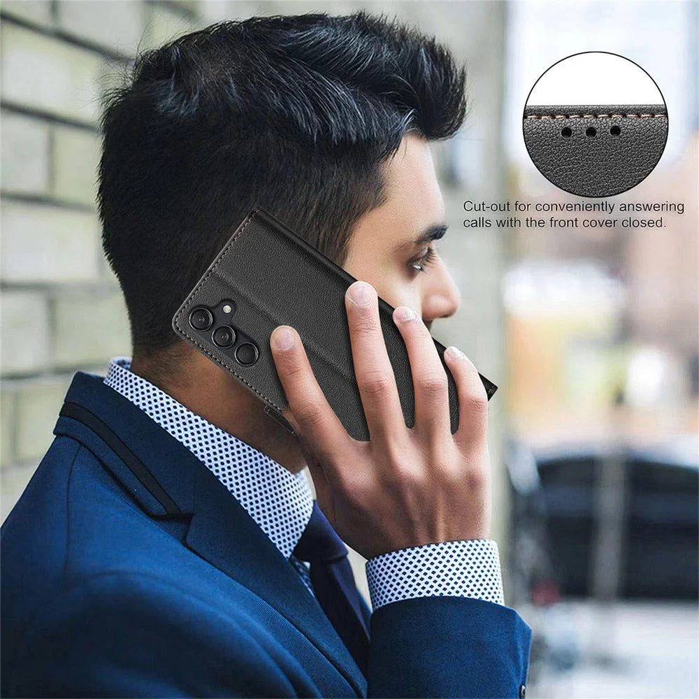 BINFEN COLOR BF32 For Samsung Galaxy S25 / S24 Phone Case Litchi Texture RFID Blocking PU Leather Phone Cover - Black - 5