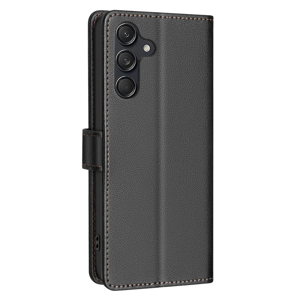 BINFEN COLOR BF32 For Samsung Galaxy S25 / S24 Phone Case Litchi Texture RFID Blocking PU Leather Phone Cover - Black - 7