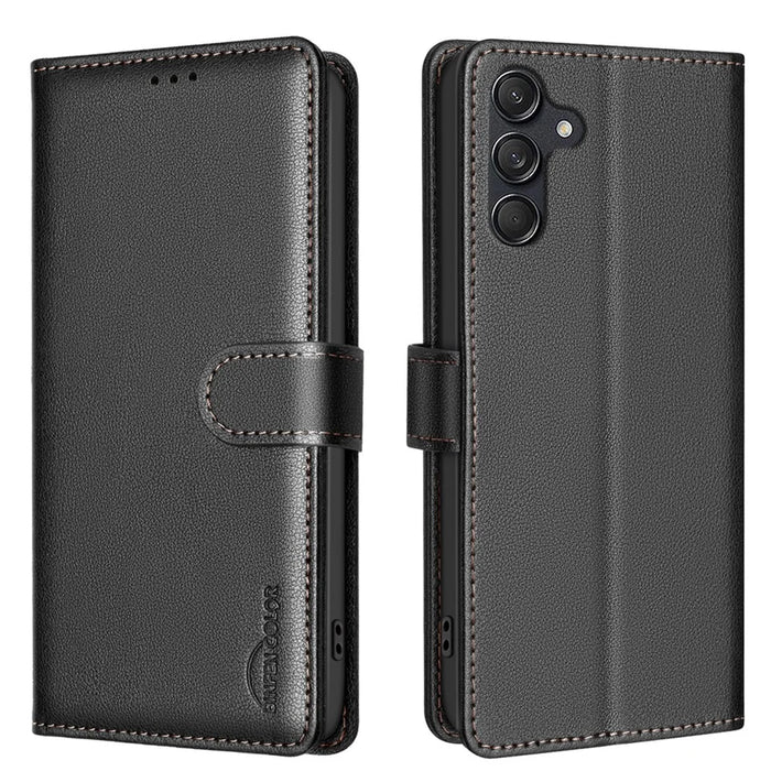 BINFEN COLOR BF32 For Samsung Galaxy A55 5G Case RFID Blocking Wallet Leather Stand Phone Cover - Black - 1