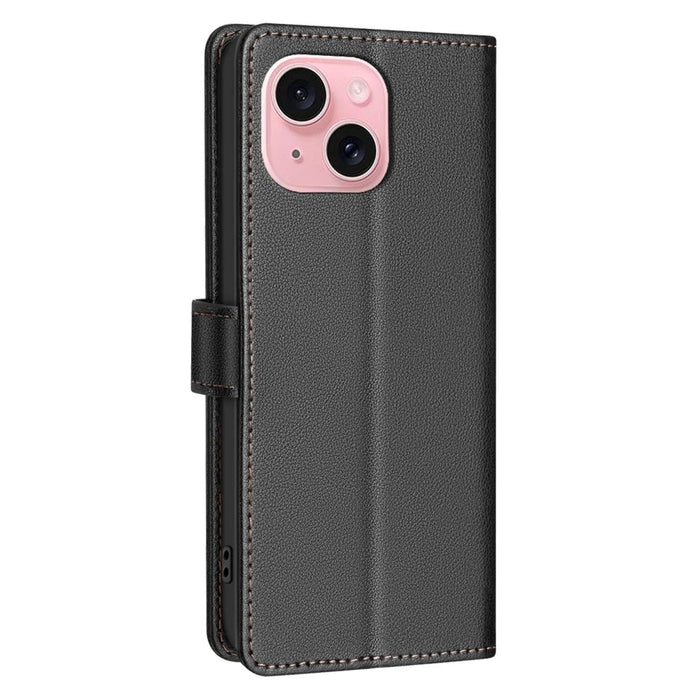 BINFEN COLOR BF32 For iPhone 13 / 14 Case RFID Blocking Litchi Texture Leather Cover - Black - 7