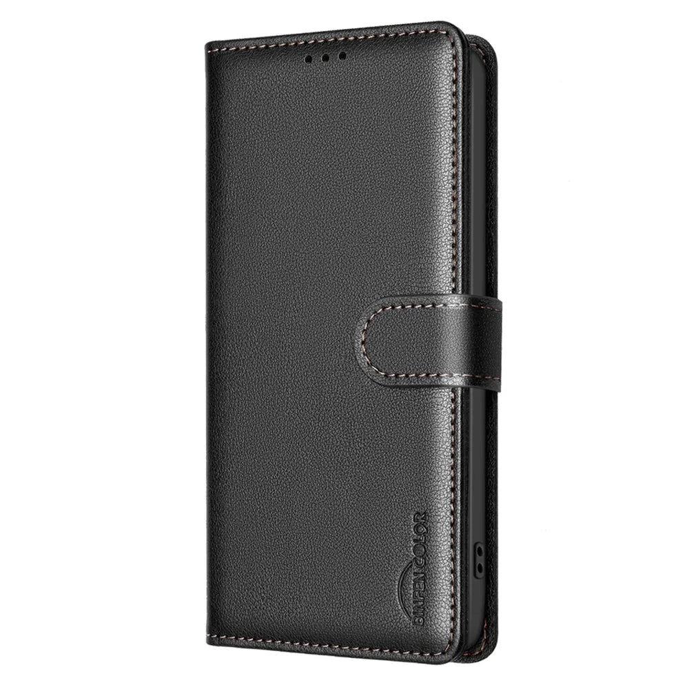 BINFEN COLOR BF32 For iPhone 14 Pro Case RFID Blocking Leather Drop-Proof Phone Cover - Black - 6