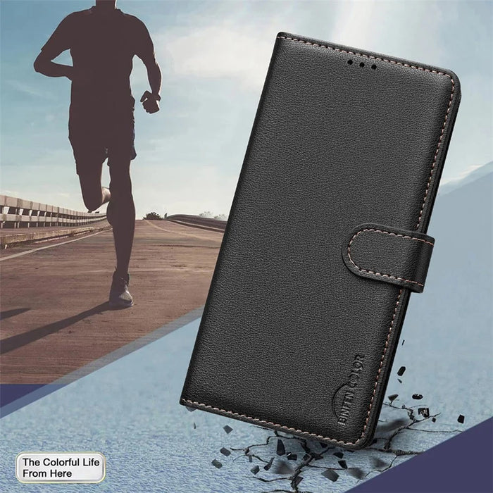 BINFEN COLOR BF32 For iPhone 15 Pro Max Case Litchi Texture RFID Blocking Leather Phone Cover - Black - 4