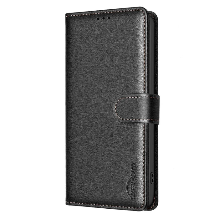 BINFEN COLOR BF32 For iPhone 15 Pro Max Case Litchi Texture RFID Blocking Leather Phone Cover - Black - 6