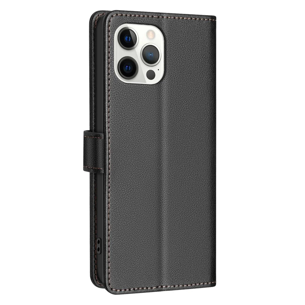 BINFEN COLOR BF32 For iPhone 12 / 12 Pro Phone Case Litchi Texture RFID Blocking Leather Phone Cover - Black - 7