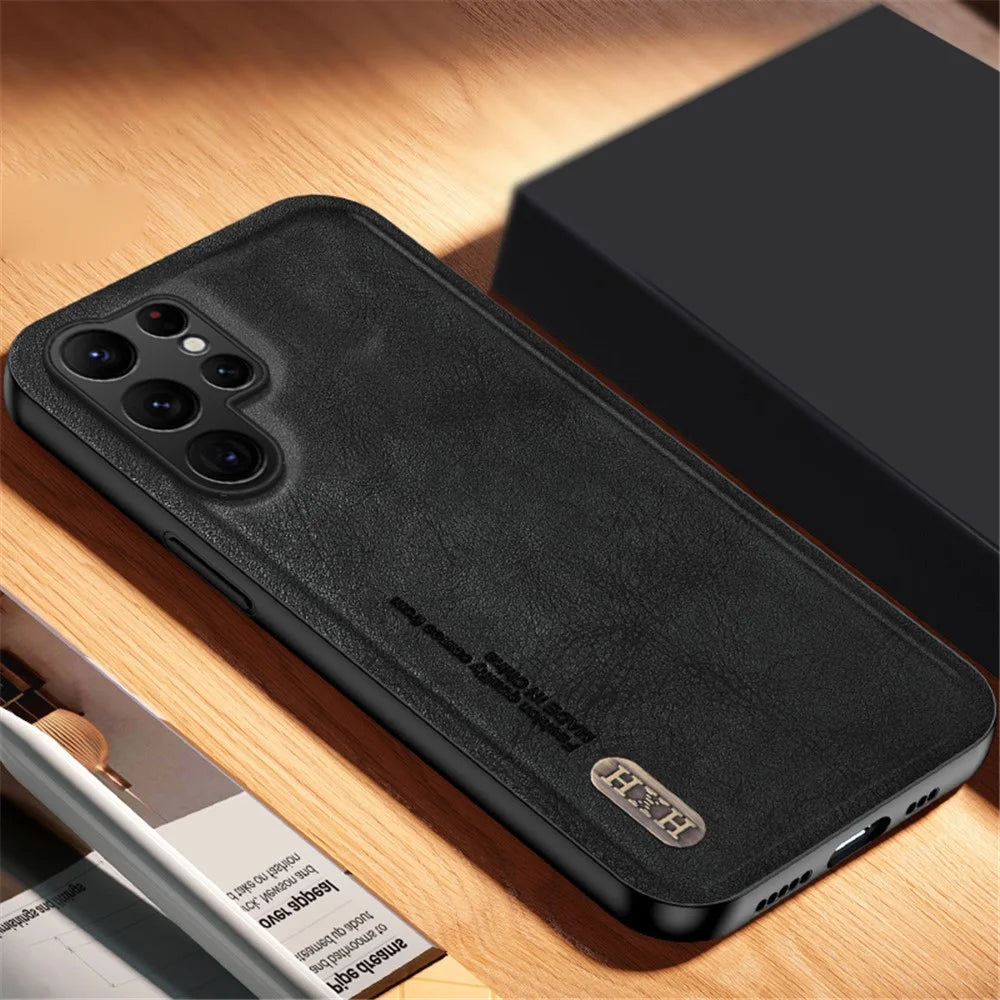Matte Phone Case for Samsung Galaxy S24 Ultra TPU+PU Phone Cover Work with Magnetic Car Holder - Black - 2