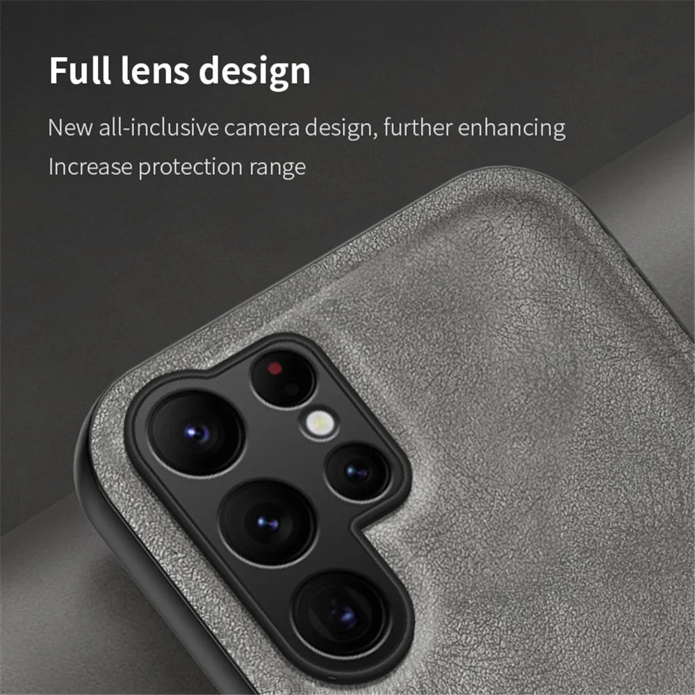 Matte Phone Case for Samsung Galaxy S24 Ultra TPU+PU Phone Cover Work with Magnetic Car Holder - Black - 7