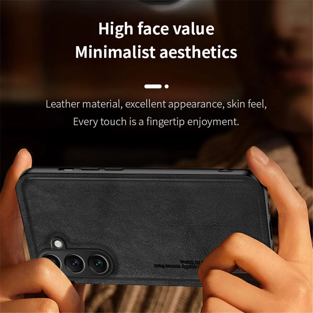 For Samsung Galaxy M55 5G / C55 5G / F55 5G Case Frosted TPU+PU Phone Cover with Built-In Metal Sheet - Black - 5