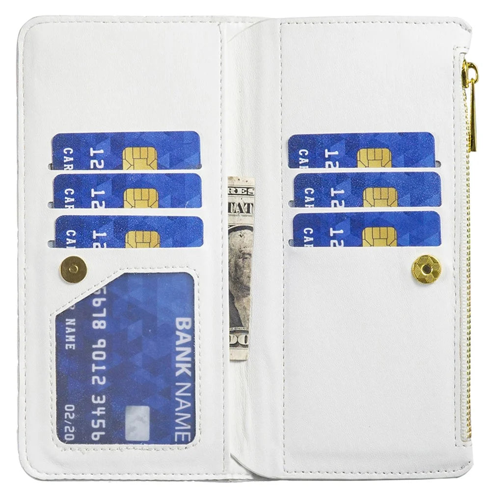 BINFEN COLOR BF Style-15 For iPhone 16 Plus Case Rhombus Imprint Zipper Wallet Leather Phone Cover - White - 2