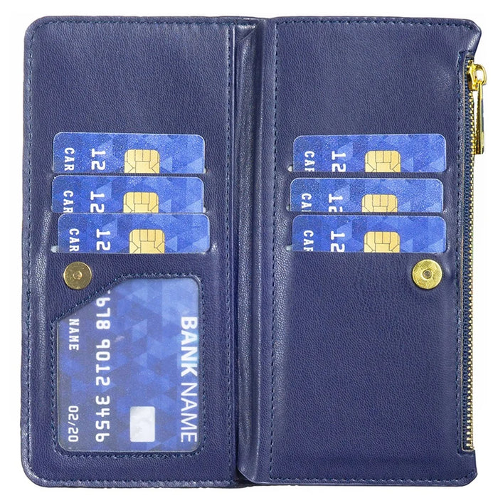 BINFEN COLOR BF Style-15 For iPhone 16 Case Zipper Wallet Leather Drop-Proof Phone Cover - Blue - 2