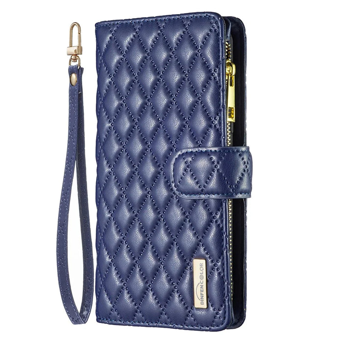 BINFEN COLOR BF Style-15 For iPhone 16 Case Zipper Wallet Leather Drop-Proof Phone Cover - Blue - 7