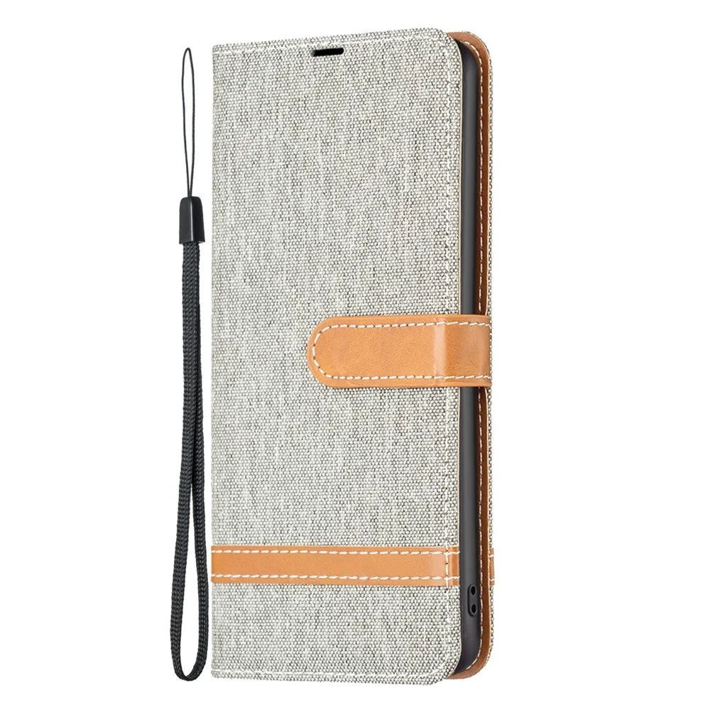 For iPhone 16 Leather Wallet Case Jeans Cloth Texture Protective Cover - Grey - 5