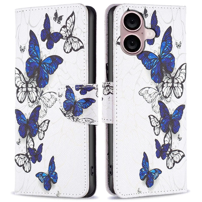For iPhone 16 Plus Case Pattern Print Wallet Leather Stand Flip Phone Cover - Butterflies - 1