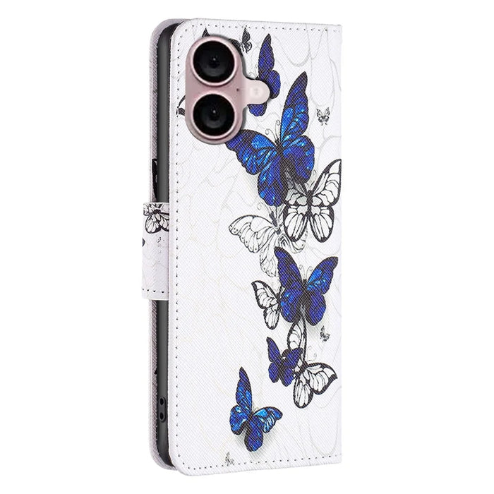 For iPhone 16 Plus Case Pattern Print Wallet Leather Stand Flip Phone Cover - Butterflies - 6