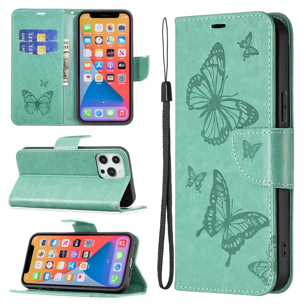 For iPhone 16 Phone Case Imprinted Wallet Leather Stand Phone Cover Wallet - Green - 4