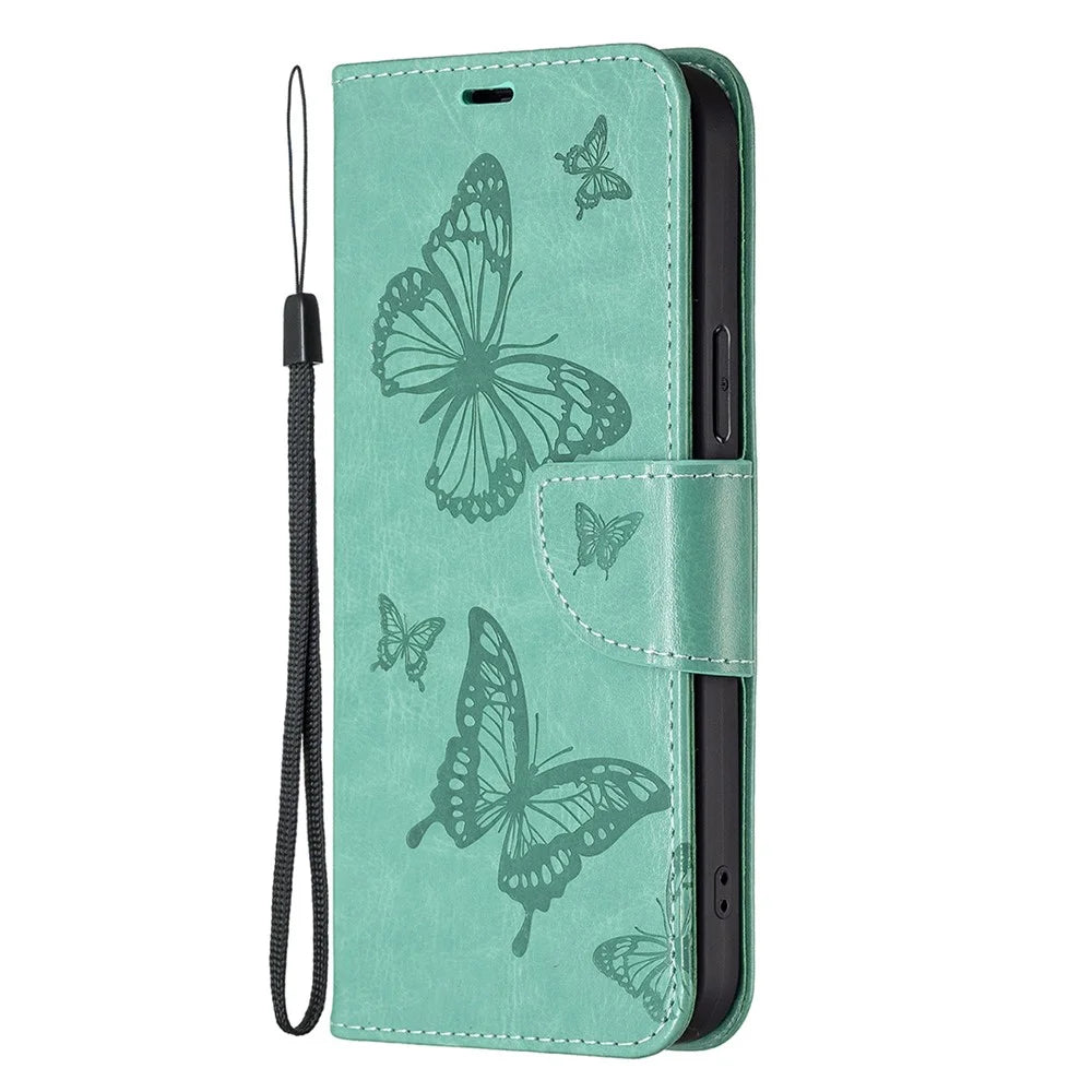For iPhone 16 Phone Case Imprinted Wallet Leather Stand Phone Cover Wallet - Green - 5