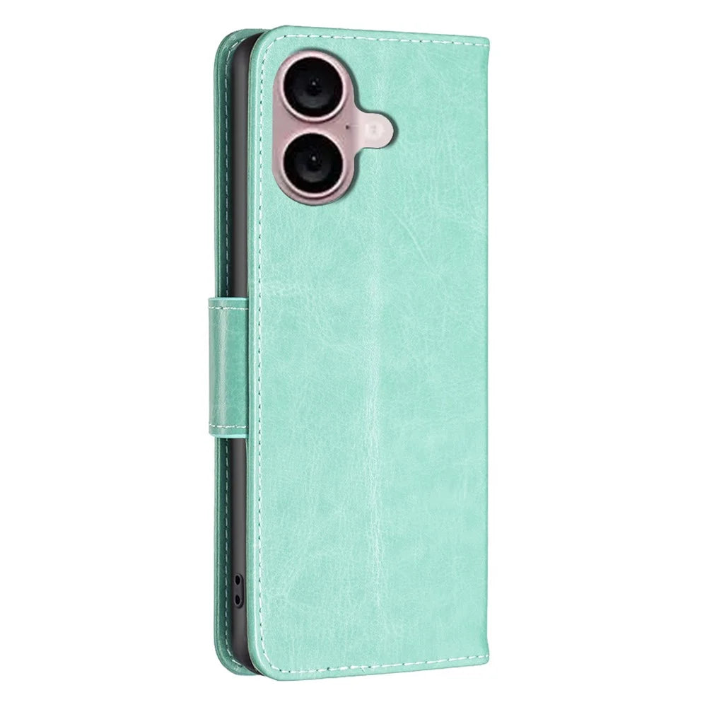 For iPhone 16 Phone Case Imprinted Wallet Leather Stand Phone Cover Wallet - Green - 6
