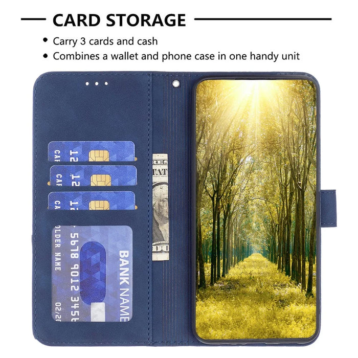 BINFEN COLOR For iPhone 16 Phone Cases Wallet Stand Geometry Imprint Leather Cover - Blue - 2