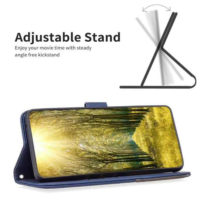 BINFEN COLOR For iPhone 16 Phone Cases Wallet Stand Geometry Imprint Leather Cover - Blue - 3