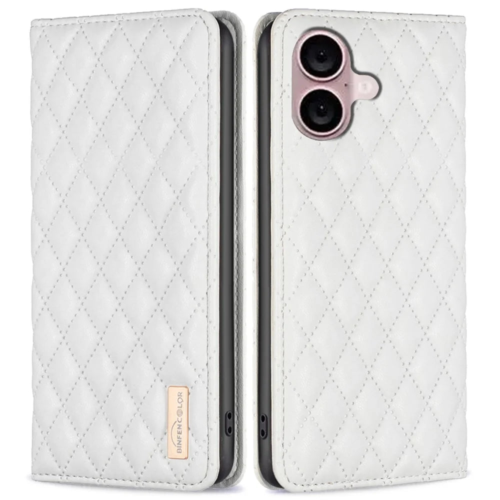 BINFEN COLOR BF Style-16 Card Slot Phone Case for iPhone 16 Anti-Scratch PU Leather Cell Phone Cover - White - 1