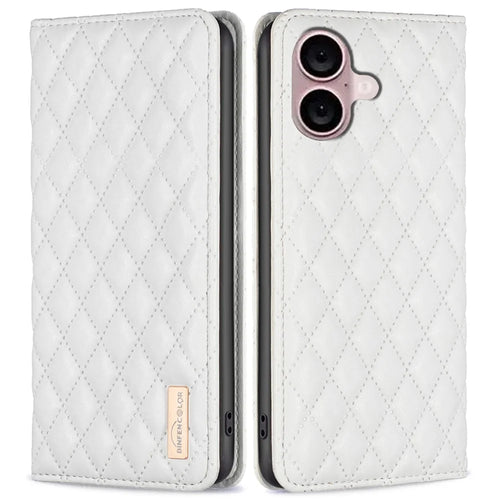 BINFEN COLOR BF Style-16 Card Slot Phone Case for iPhone 16 Anti-Scratch PU Leather Cell Phone Cover - White - 1