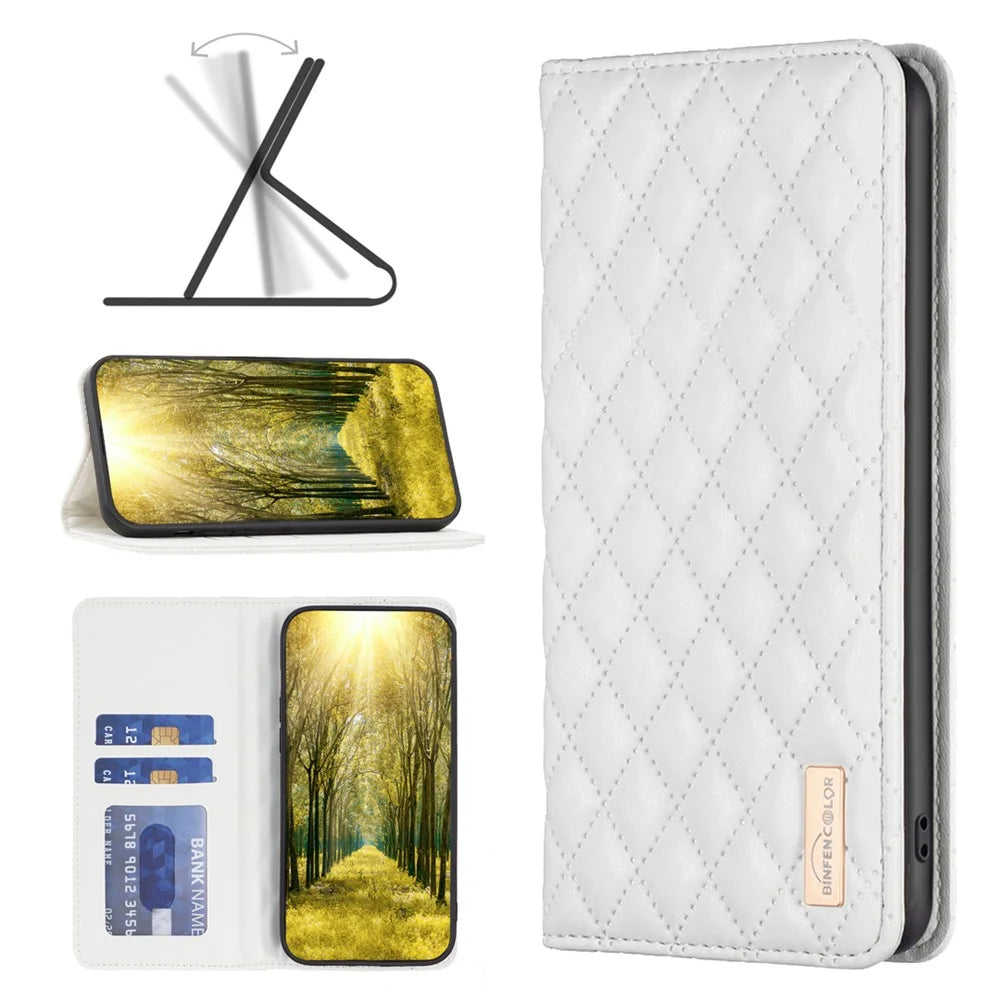 BINFEN COLOR BF Style-16 Card Slot Phone Case for iPhone 16 Anti-Scratch PU Leather Cell Phone Cover - White - 6