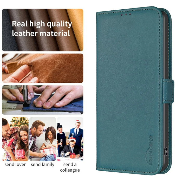 BINFEN COLOR BF31 For iPhone 16 Case Wallet Leather Flip Phone Cover - Green - 5