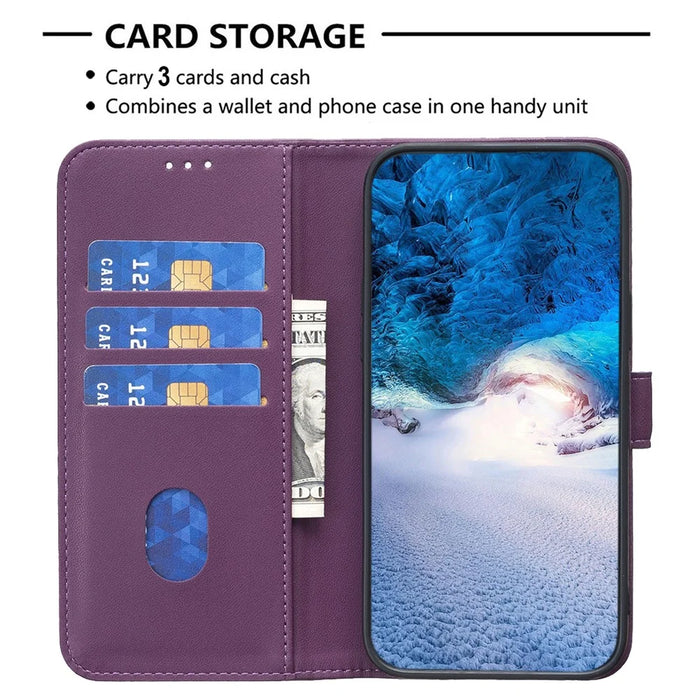 BINFEN COLOR BF17 For Samsung Galaxy S24 FE Shell PU Leather Stand Phone Case Wallet Cover - Dark Purple - 3