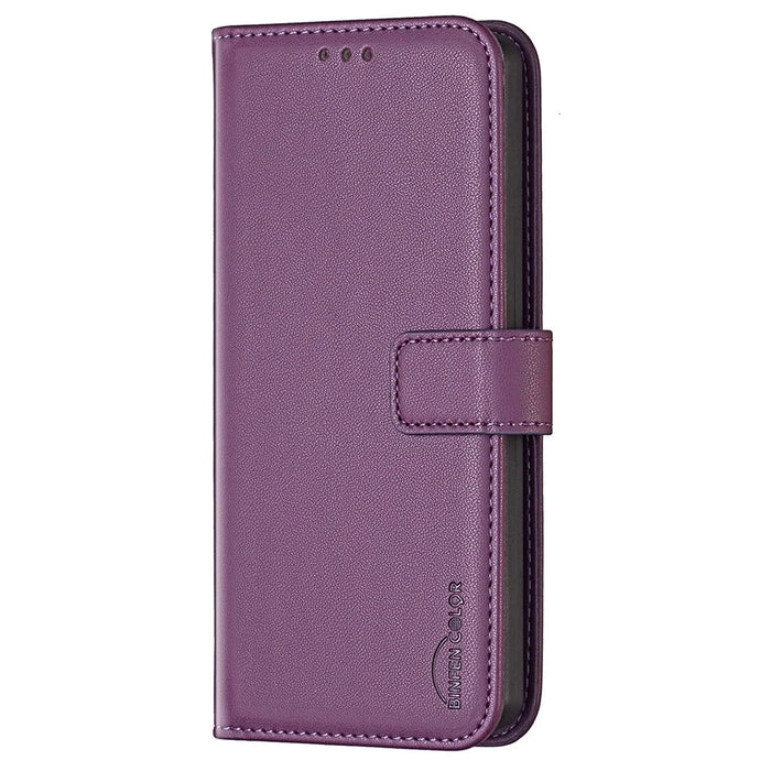 BINFEN COLOR BF17 For Samsung Galaxy S24 FE Shell PU Leather Stand Phone Case Wallet Cover - Dark Purple - 5