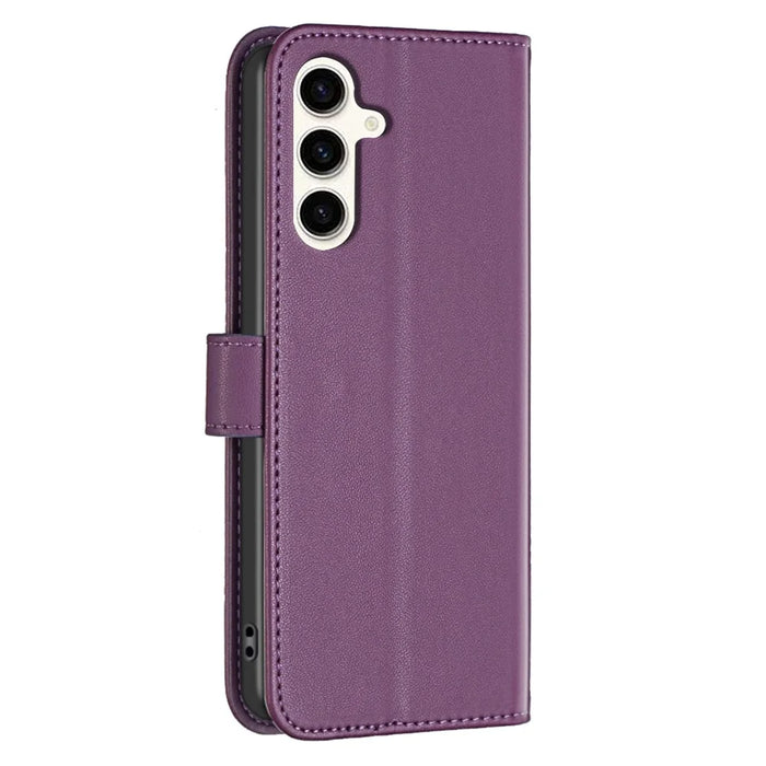 BINFEN COLOR BF17 For Samsung Galaxy S24 FE Shell PU Leather Stand Phone Case Wallet Cover - Dark Purple - 6