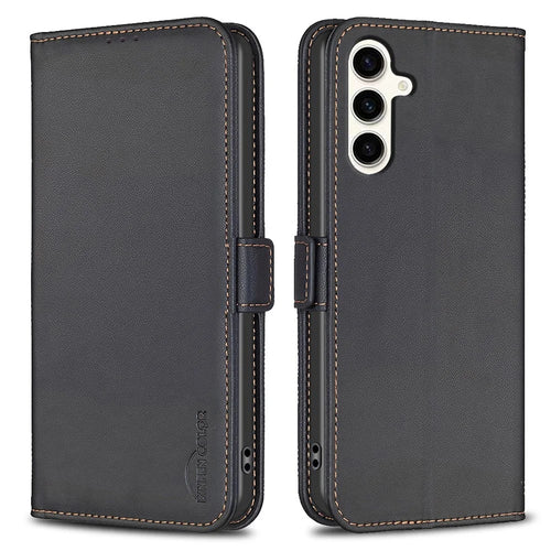 BINFEN COLOR BF31 For Samsung Galaxy S24 FE Case with Wallet Stand PU Leather Flip Phone Cover - Black - 1